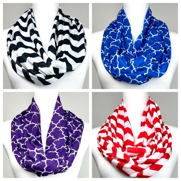 Lot 5 Lightweight Double-Sided INFINITY SCARVES Orange Blue Red Black Purple NIP - Picture 2 of 3